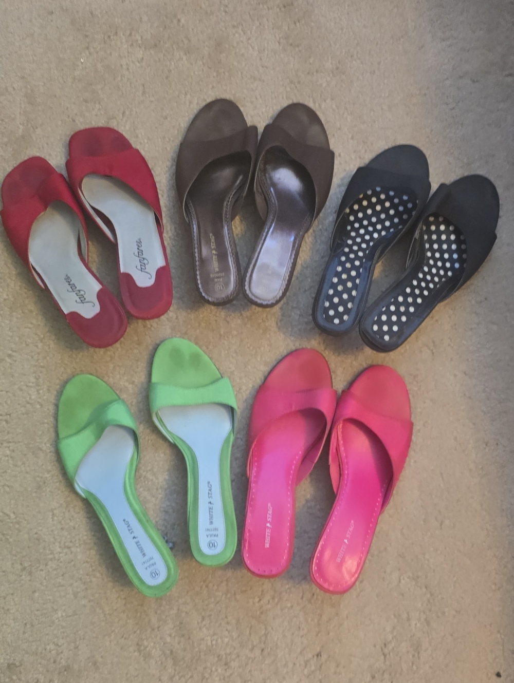5 Pair Silk Look Kitten Heel Slides